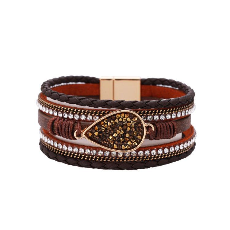 Wholesale Bohemian Diamond Leather Bracelet